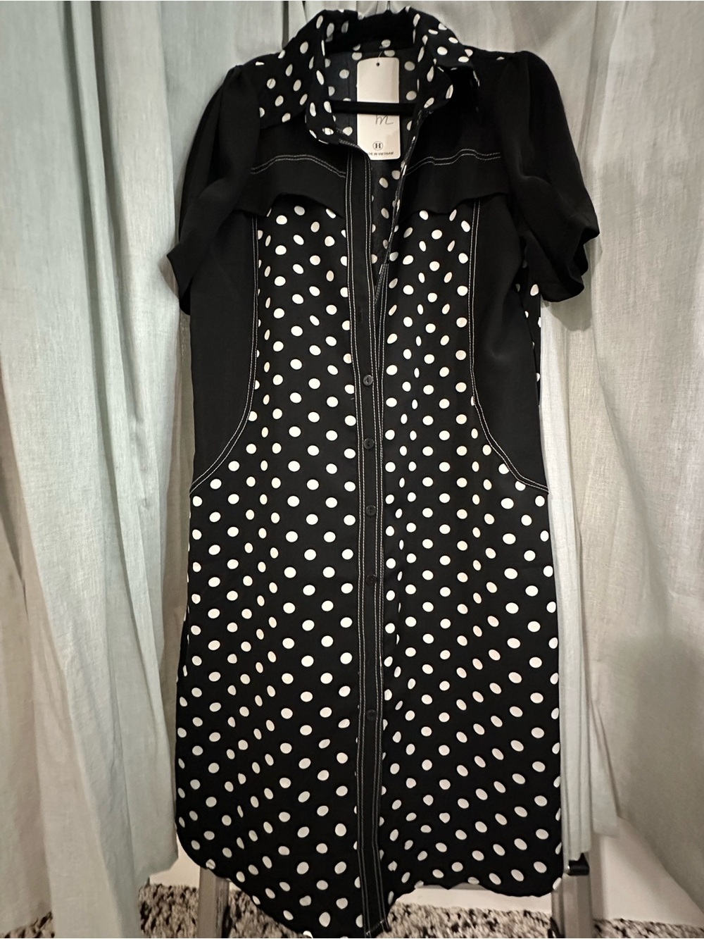 Women’s Black & White Polka Dot Shirt Dress. Length 36”